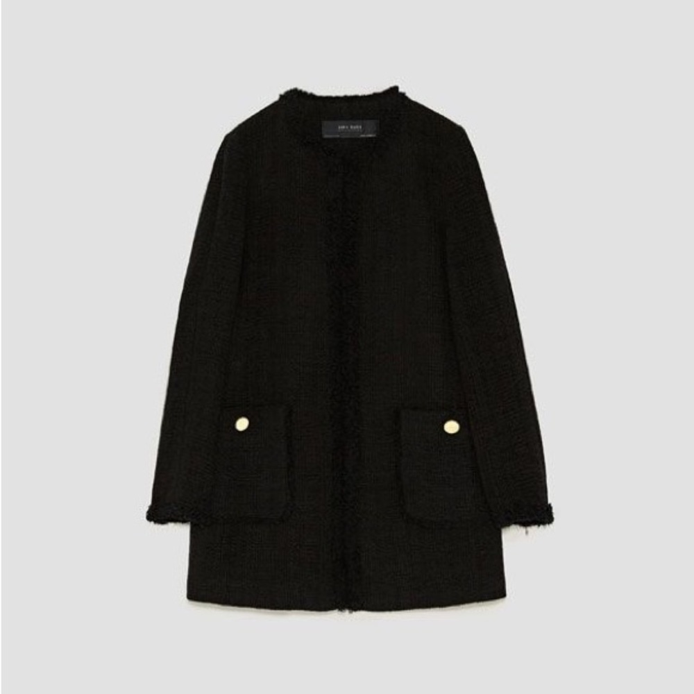 NWT Zara Tweed Black Women's Coat - Picture 1 of 4